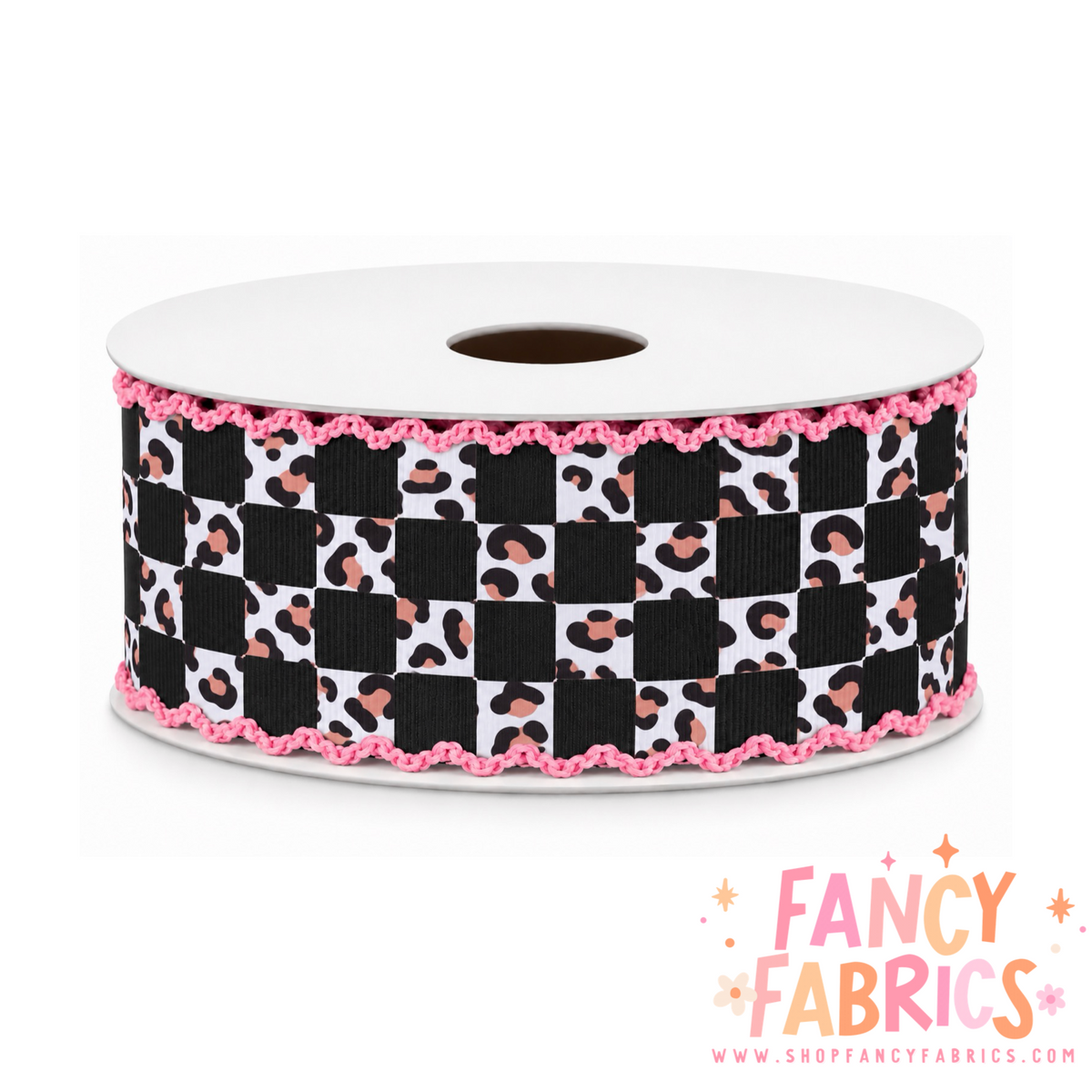 Muted Leopard Checkers | 2" Single Sided | Moonstitch Printed Ribbon | Ready To Ship