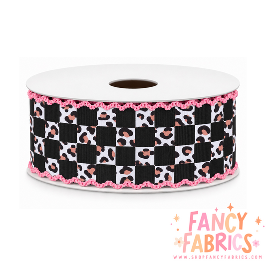 Muted Leopard Checkers | 2" Single Sided | Moonstitch Printed Ribbon | Ready To Ship