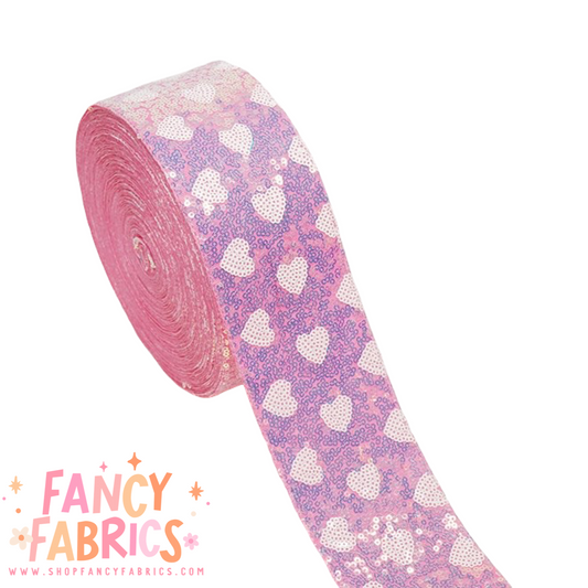 Pink Hearts | 3" Single Sided | Sequin Ribbon | Ready To Ship
