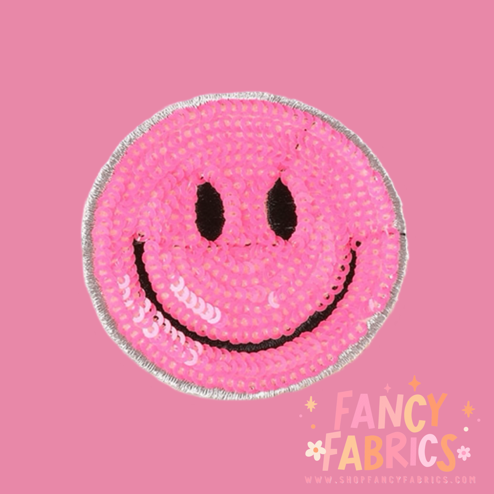 Pink Sequin smiley iron on patch