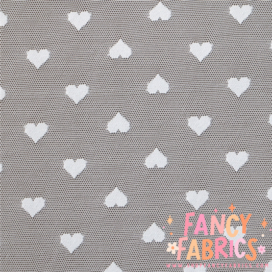 Small Pattern Hearts (White) | Stretch Mesh | Ready To Ship