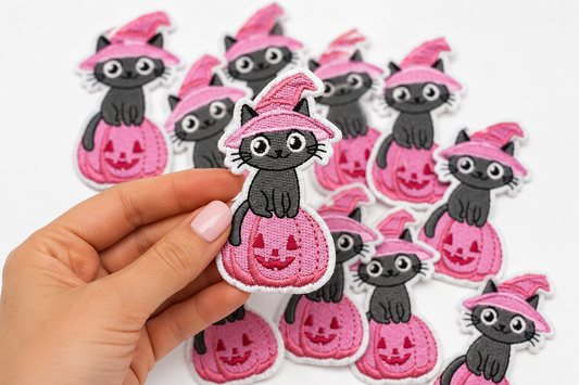 Pink Pumpkin Kitty | Iron On Patch