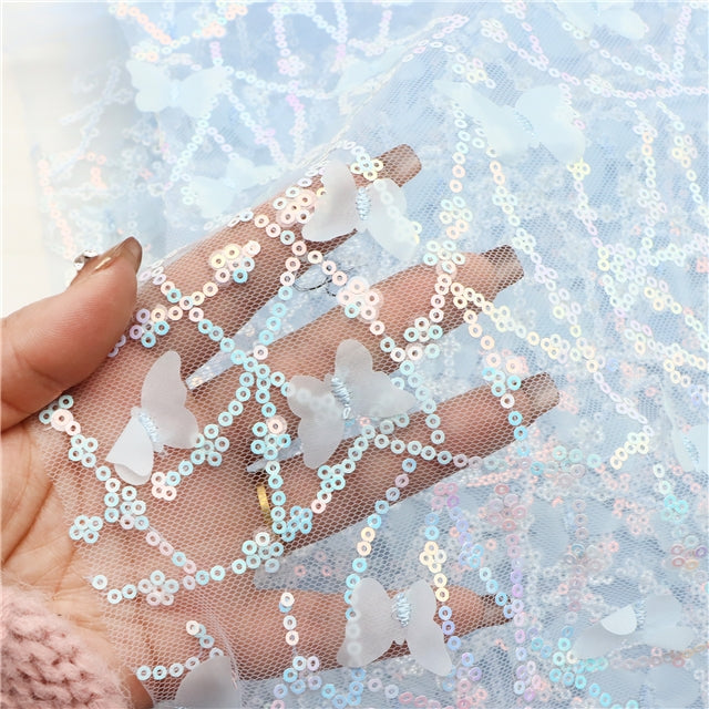 Blue | 3D Butterfly Sequin Mesh | Ready To Ship