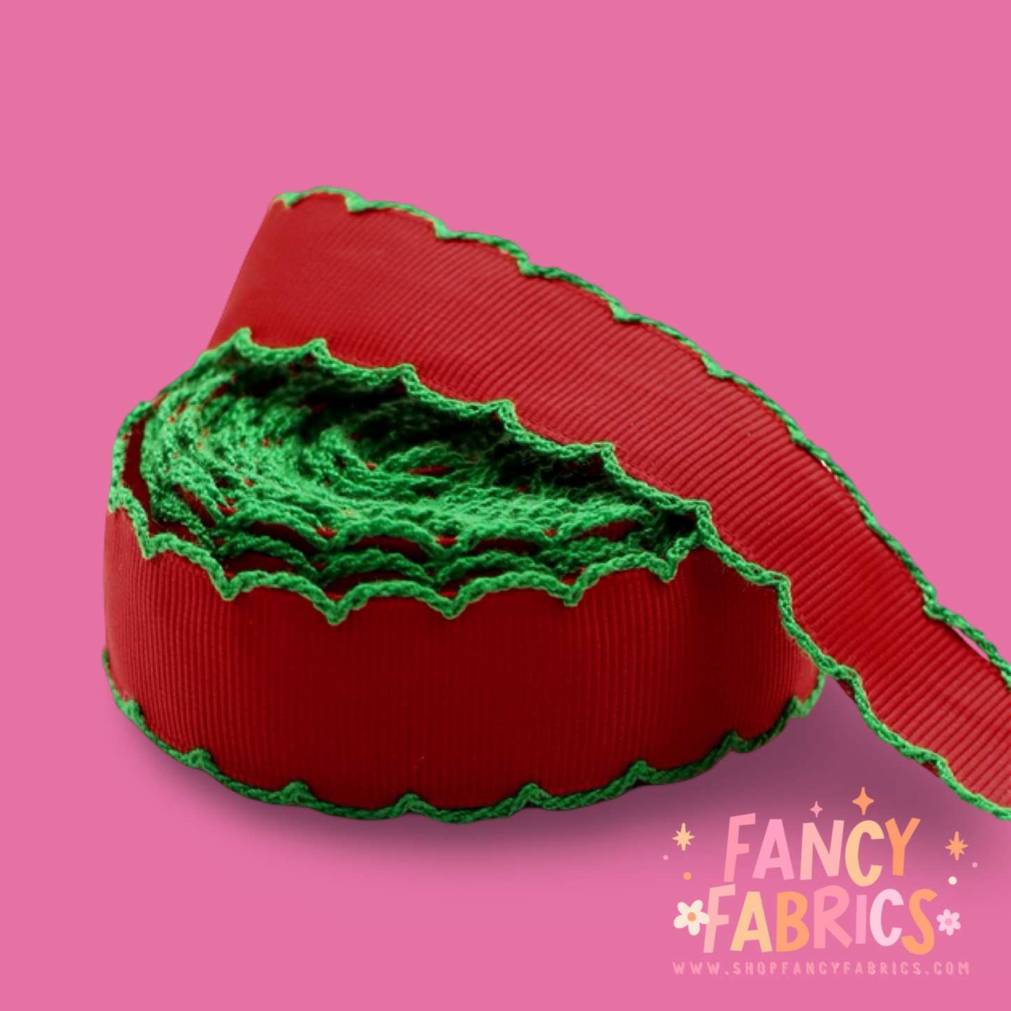 Red (Green Trim) | 1" Double Sided | Grosgrain Ribbon | Ready To Ship