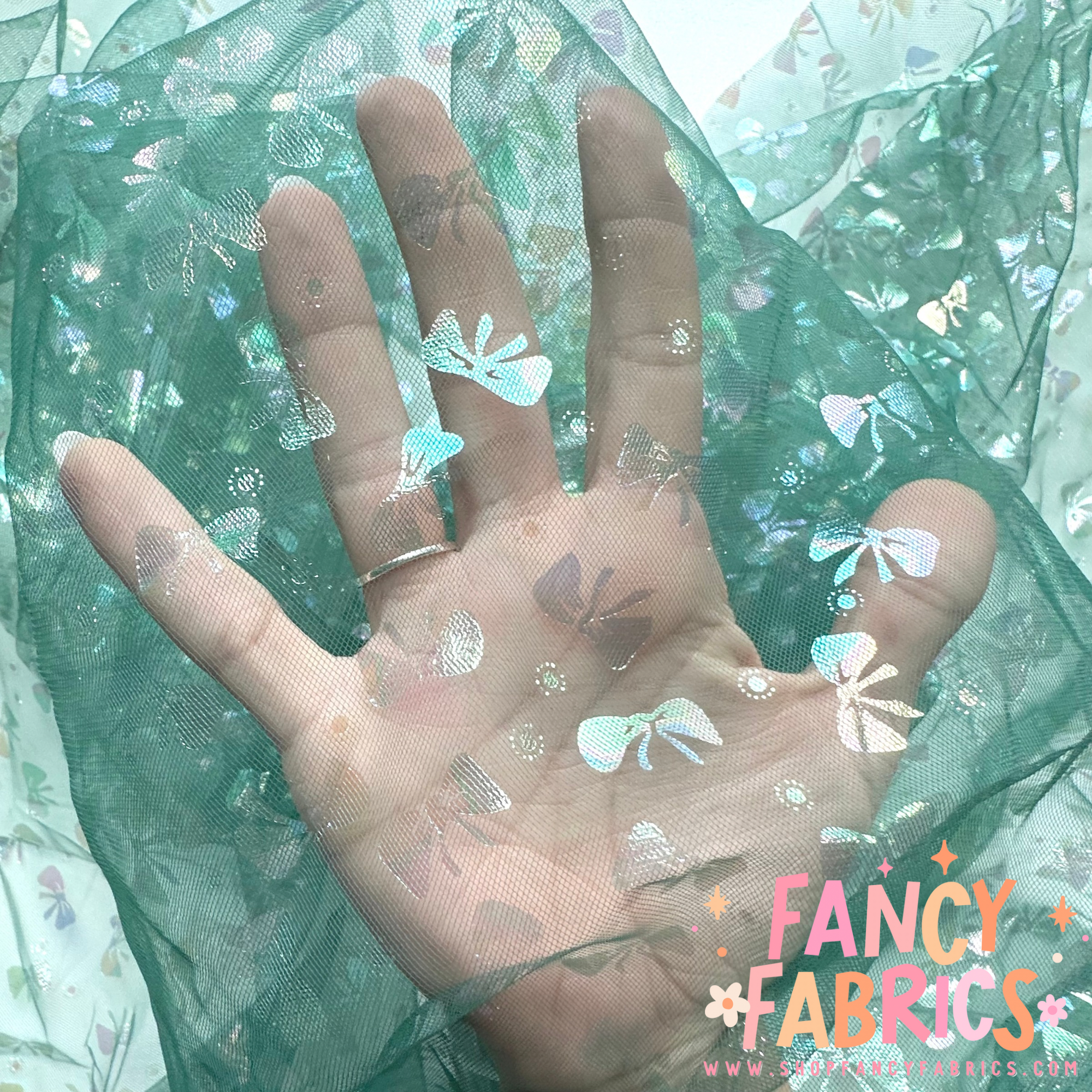 Holo Bows (Green) | Stretch Mesh | Ready To Ship