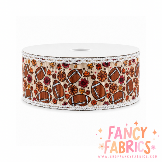Football Floral | 2" Single Sided | Moonstitch Printed Ribbon | Ready To Ship