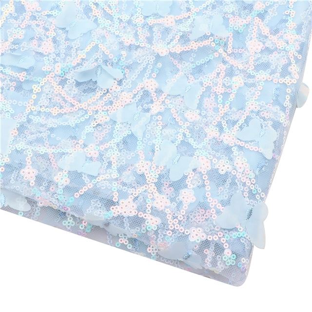 Blue | 3D Butterfly Sequin Mesh | Ready To Ship