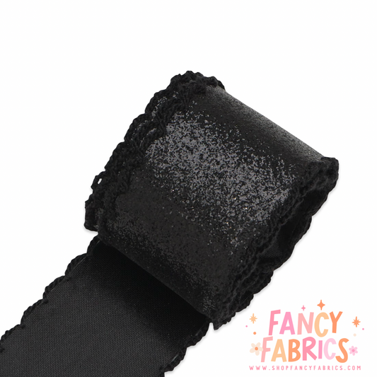 Black | 2.25" Single Sided | Glitter Moonstitch Ribbon | Ready To Ship