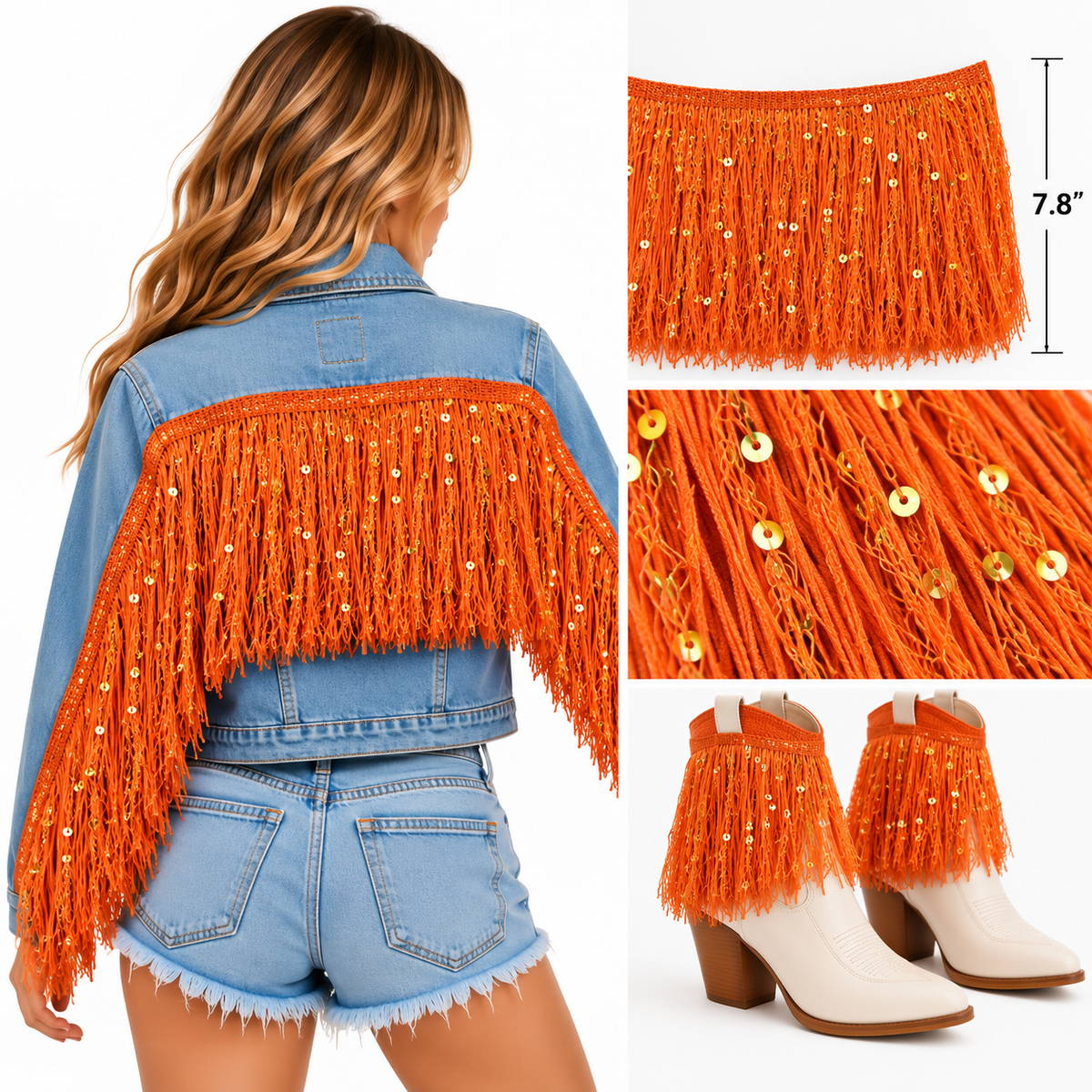Orange | Sequin Fringe | By The Yard
