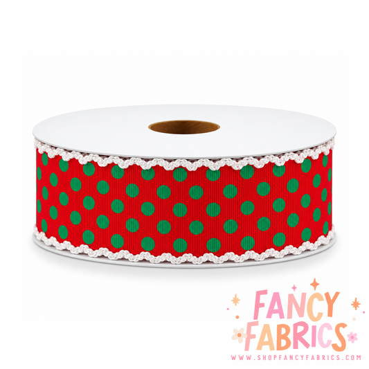Christmas Polka Dots | 2" Single Sided | Moonstitch Printed Ribbon | Ready To Ship