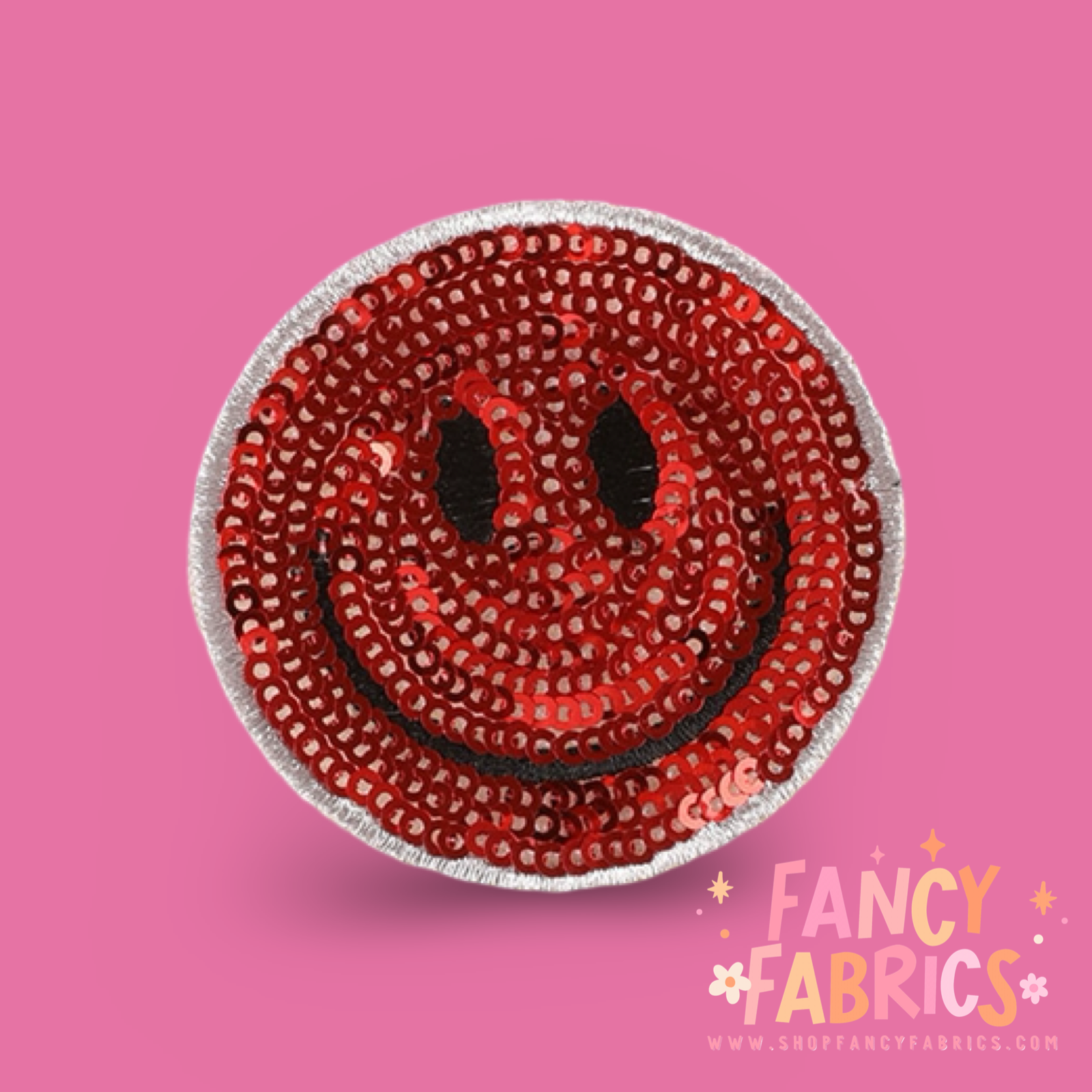 Red | Sequin Smiley | Iron On Patch