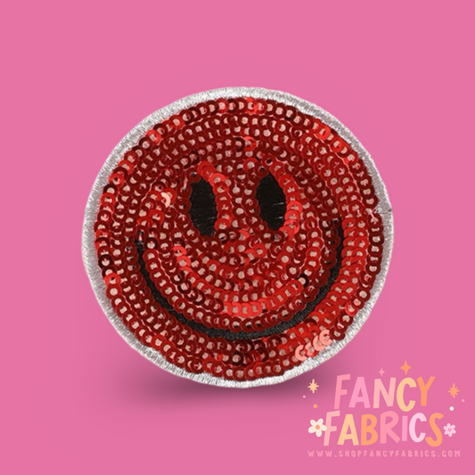 Red | Sequin Smiley | Iron On Patch