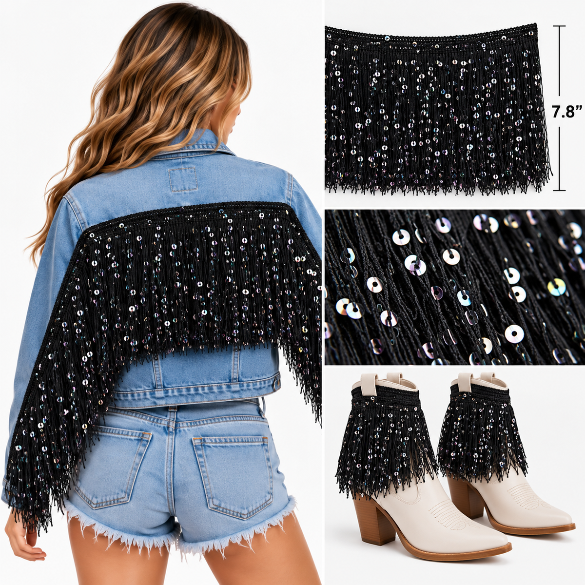 Black | Sequin Fringe | By The Yard