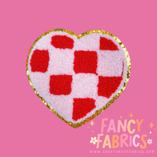 Checker Heart (Red + Pink) | Iron On Patch