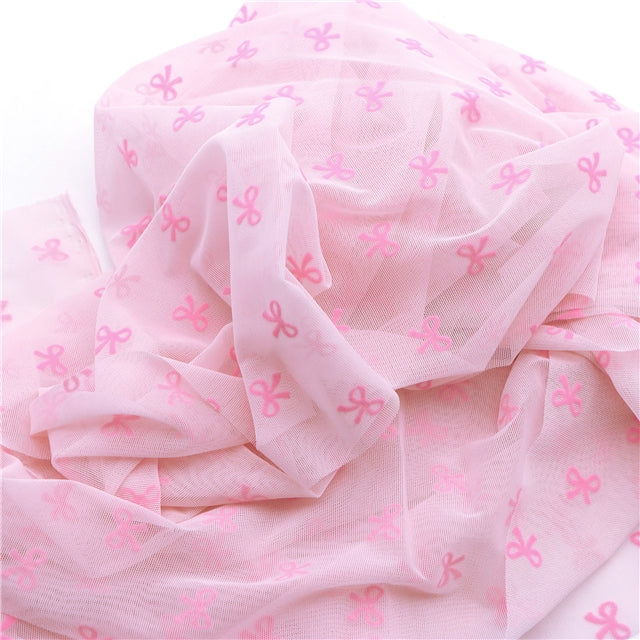 Flocked Bows (Hot Pink) | Stretch Mesh | Ready To Ship