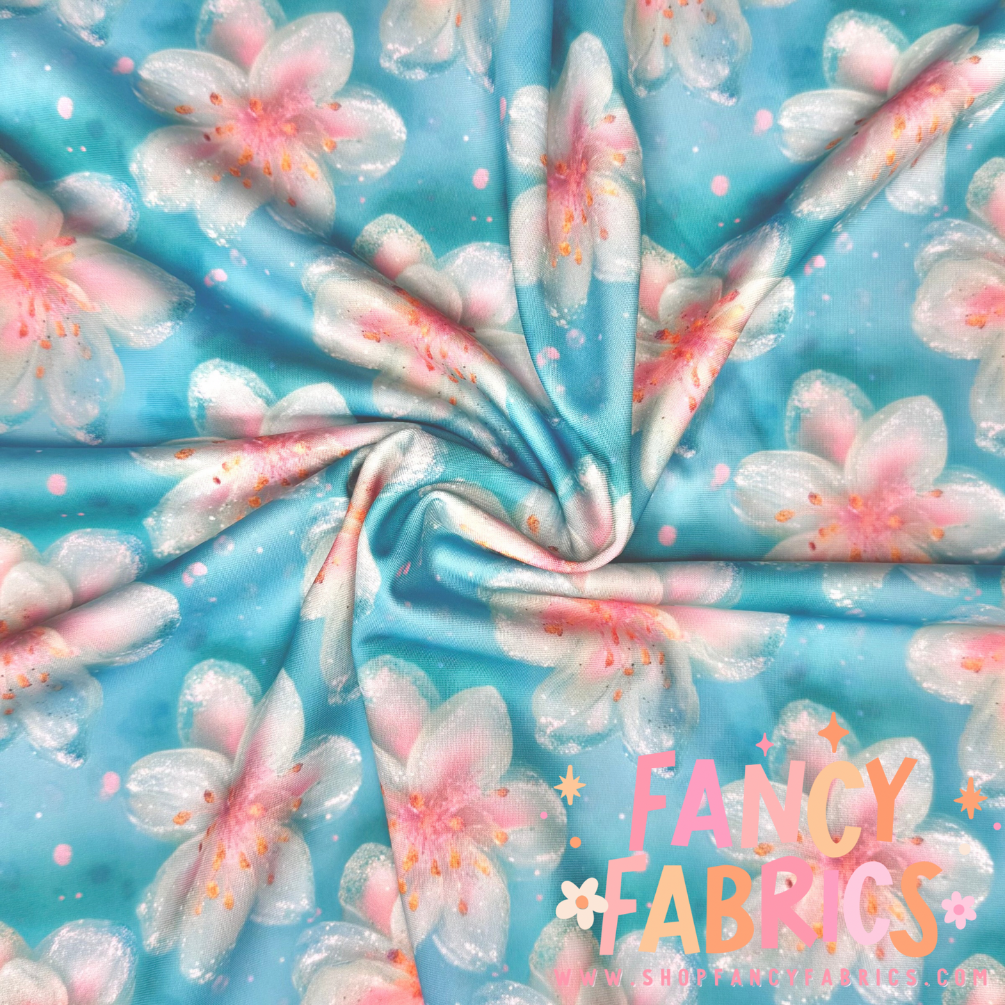 Cherry Blossoms swim fabric ready to ship