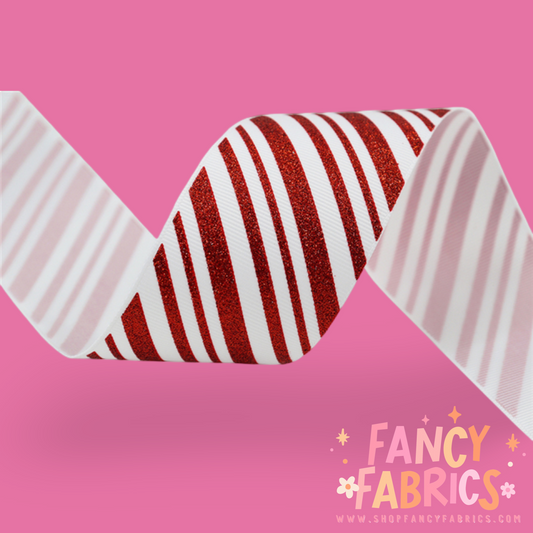 Candy Cane Stripes | 2" Single Sided | Glitter Ribbon | Ready To Ship