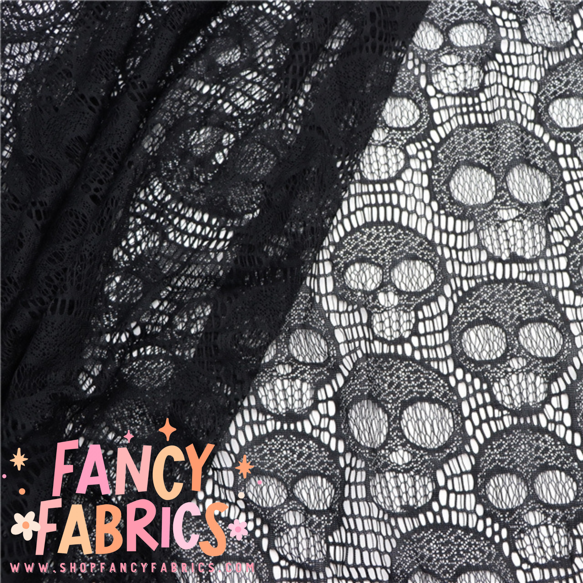 Black Skulls | Stretch Lace | Ready To Ship