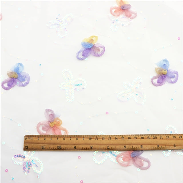 White | 3D Butterfly Sequin Mesh | Ready To Ship