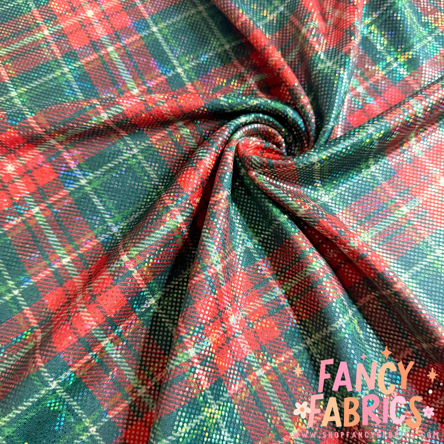 Christmas Plaid | 6x6 Scaling | Printed Shattered Holographic | Ready To Ship