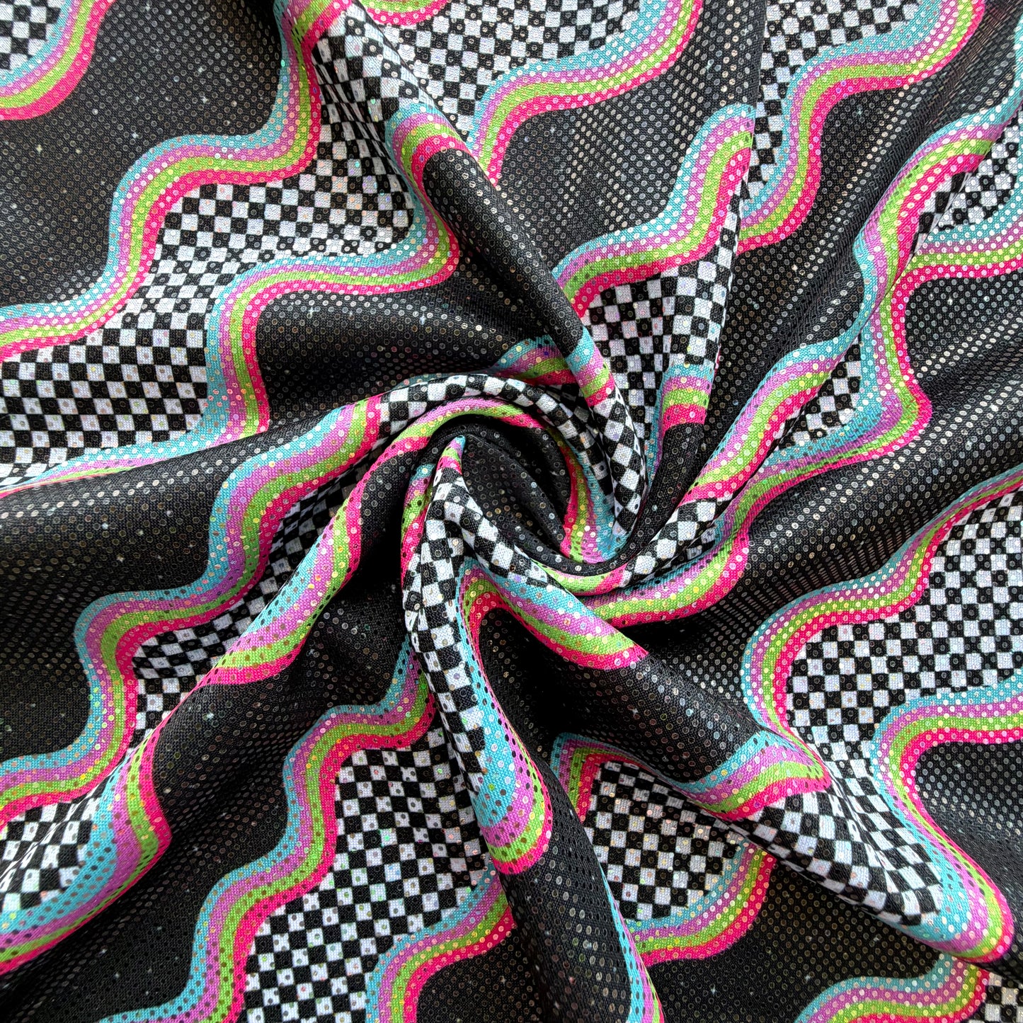 Groovy Waves (Checkers) | 4x4 Scaling | Printed Shattered Holographic | Ready To Ship