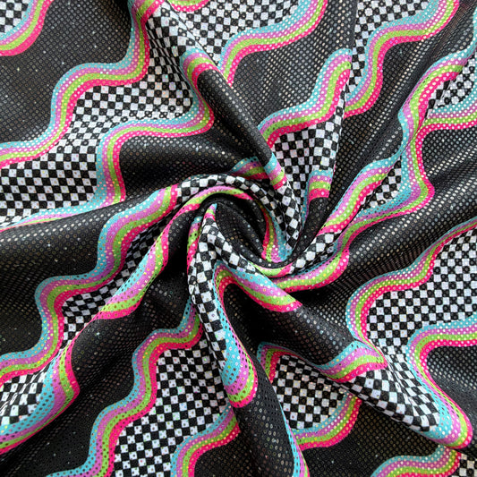 Groovy Waves (Checkers) | 4x4 Scaling | Printed Shattered Holographic | Ready To Ship