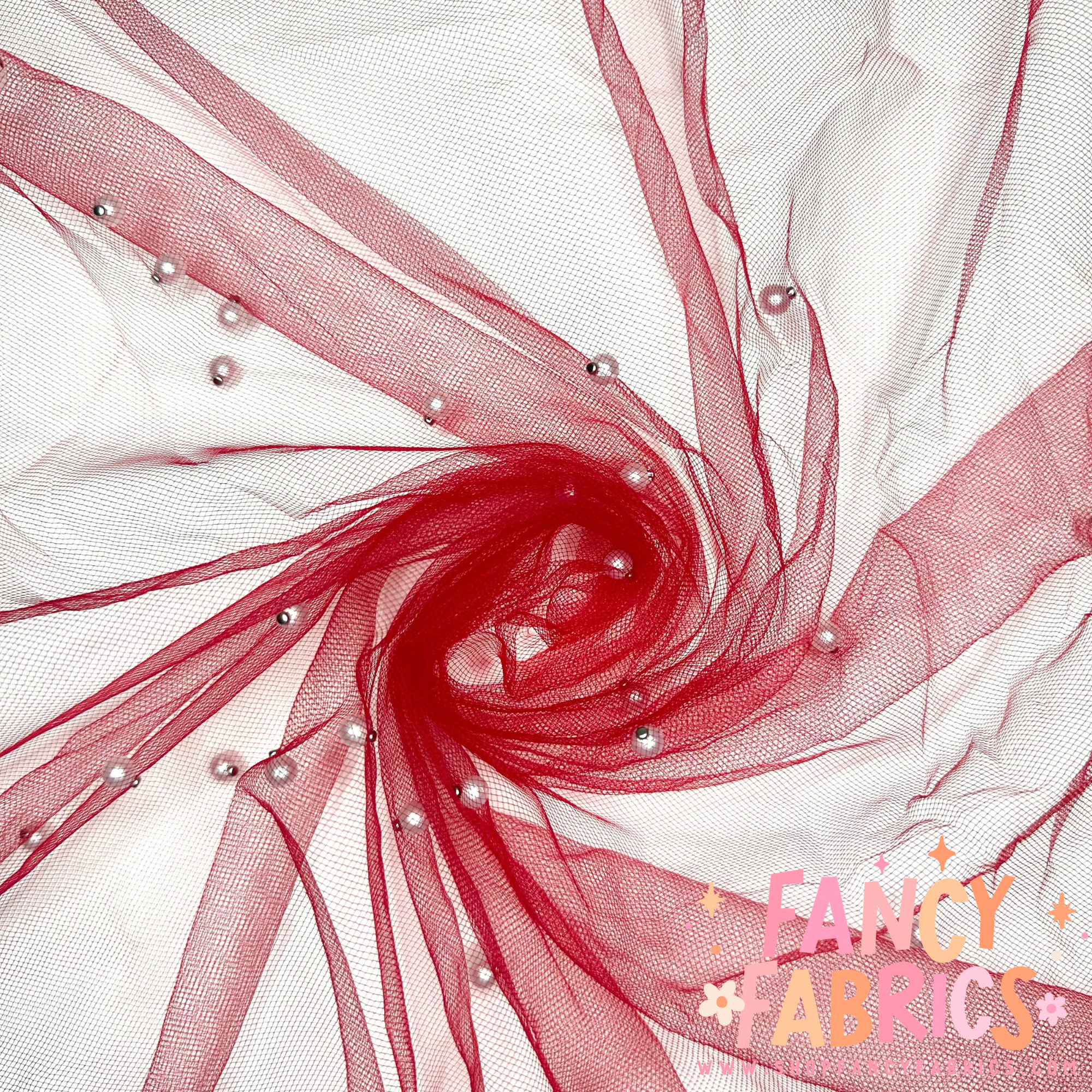 Red (White Pearls) | Pearl Mesh | Ready To Ship