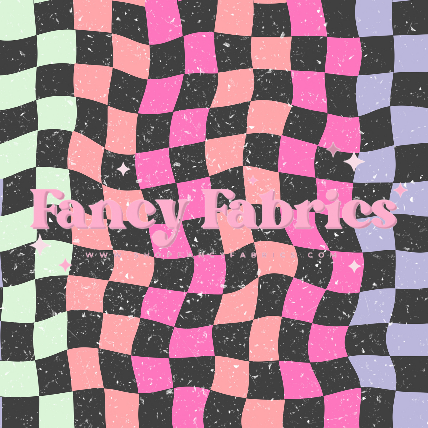 Wavy Multicolor Checkers (Black) | PREORDER | By The Yard