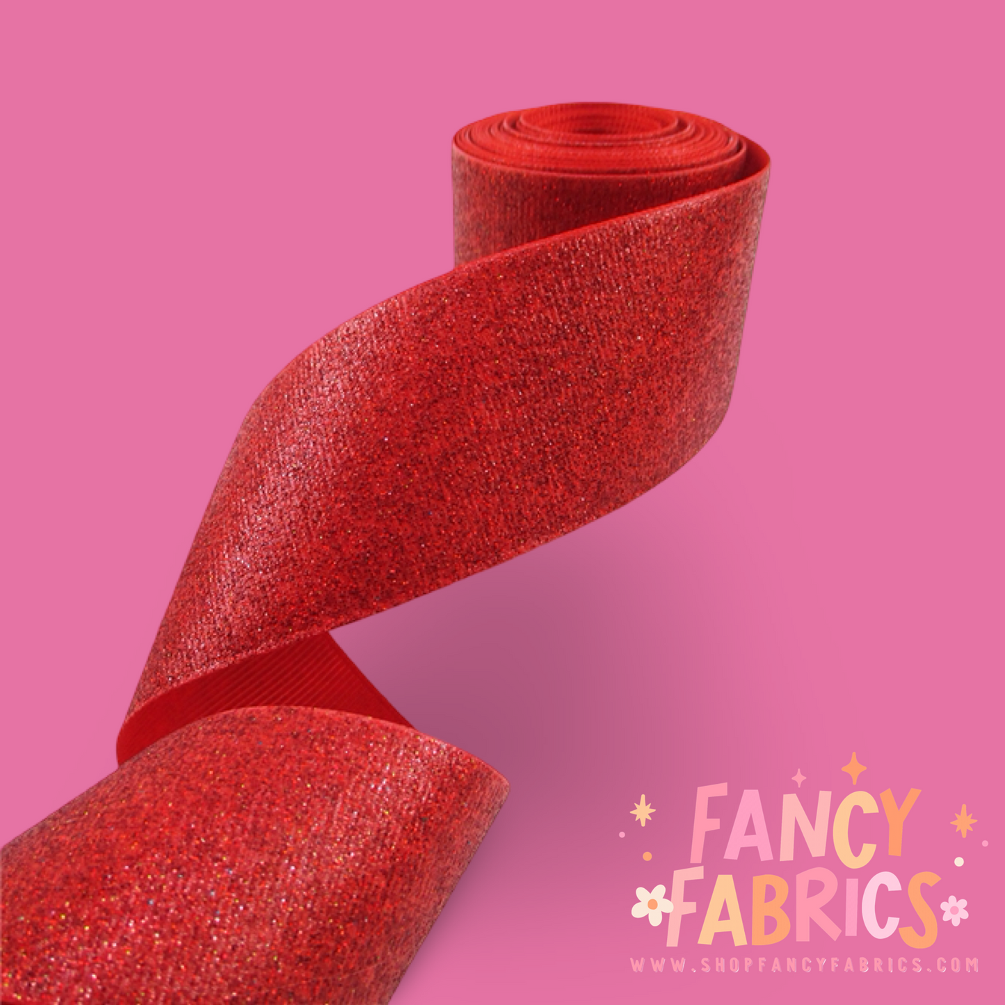 Red | 1.5" Single Sided | Solid Glitter Ribbon | Ready To Ship