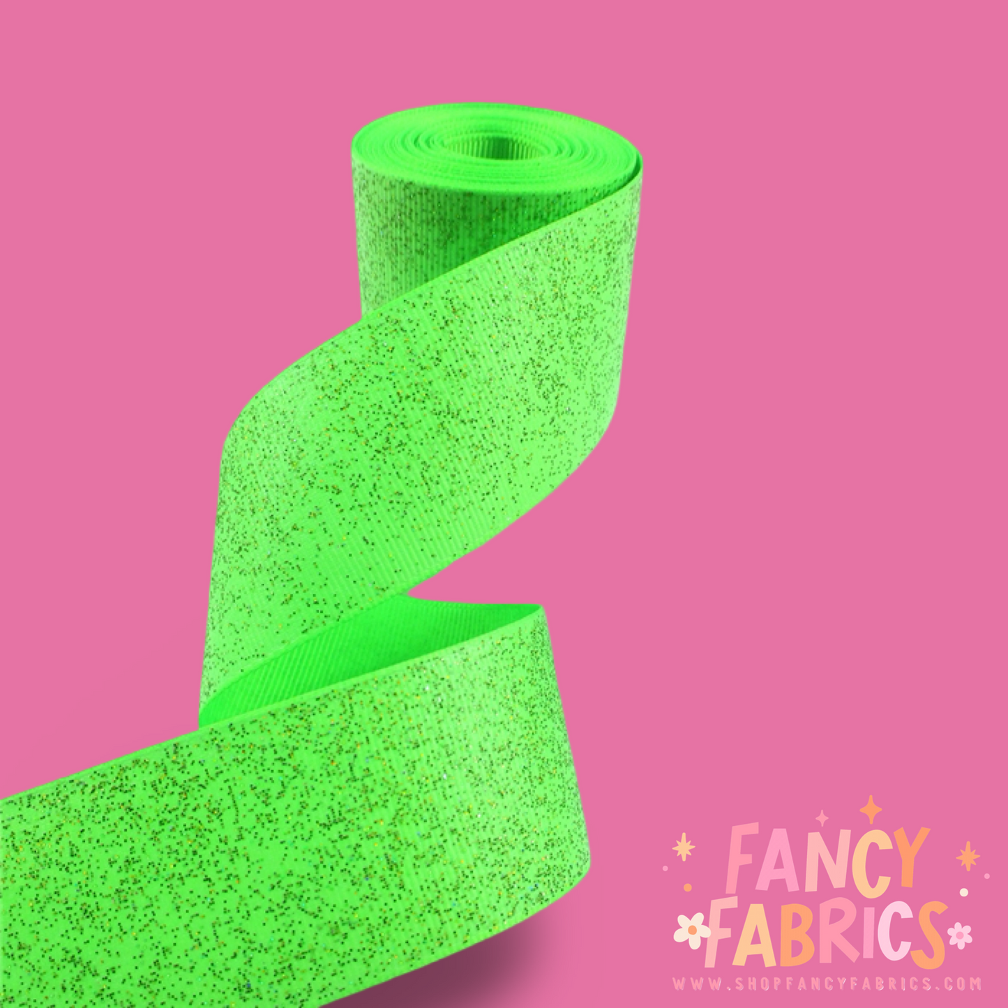 Neon Green | 1.5" Single Sided | Solid Glitter Ribbon | Ready To Ship