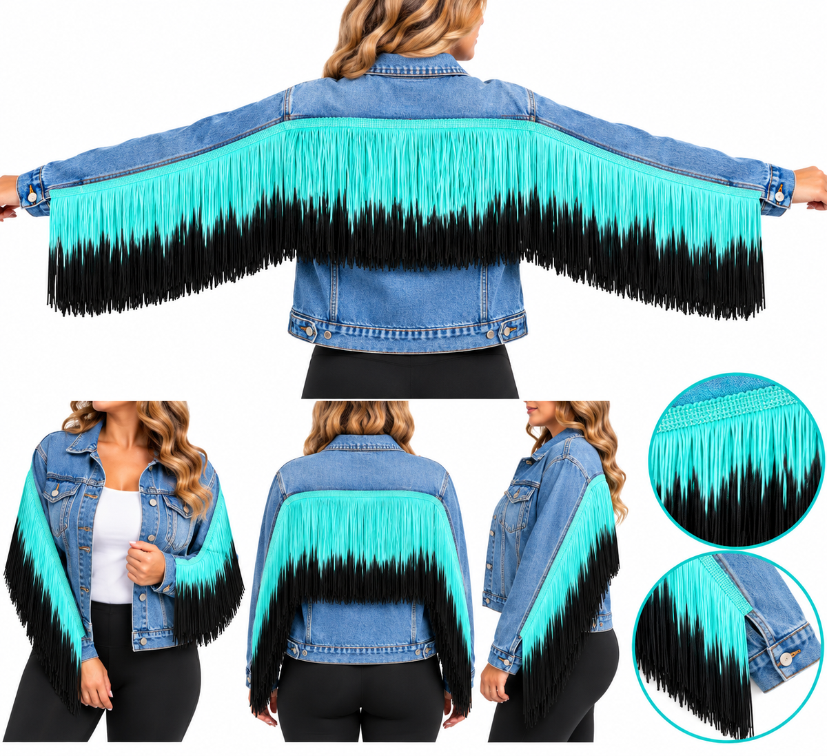 Turquoise + Black | Ombré Fringe | By The Yard