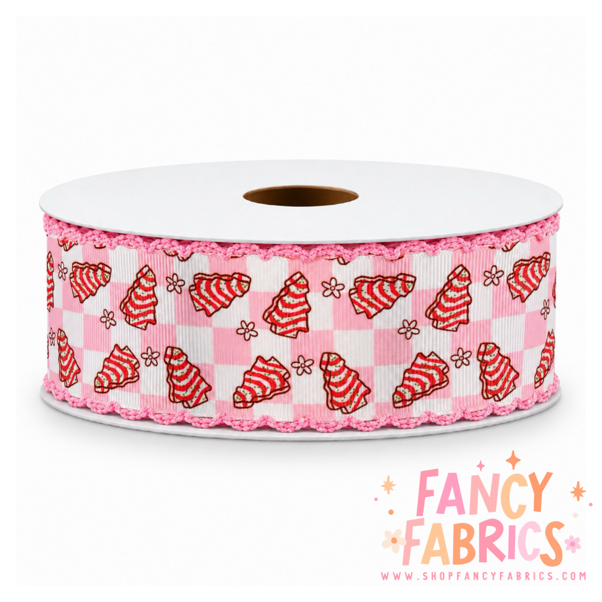 Christmas Cake Checkers | 2" Single Sided | Moonstitch Printed Ribbon | Ready To Ship