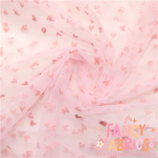 Light Pink | Flocked Hearts | Mesh