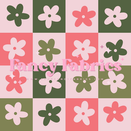 Pink + Green Floral Checkers | PREORDER | By The Yard