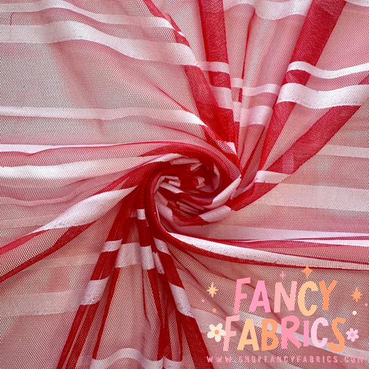 Candy Cane Stripes (Red) | Stretch Mesh