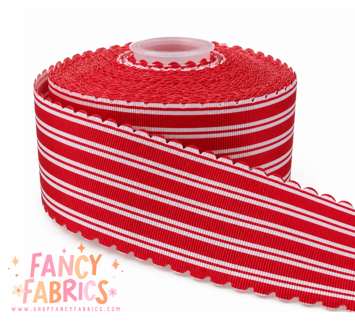 Candy Cane Stripes | 2" Single Sided | Scalloped Grosgrain Ribbon | Ready To Ship