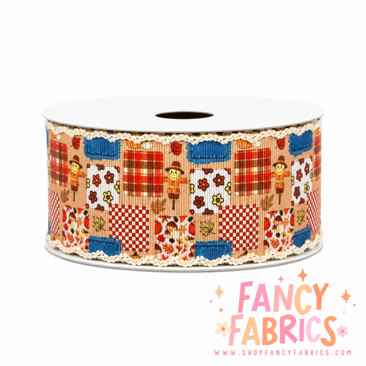 Fall Patchwork | 2" Single Sided | Moonstitch Printed Ribbon | Ready To Ship