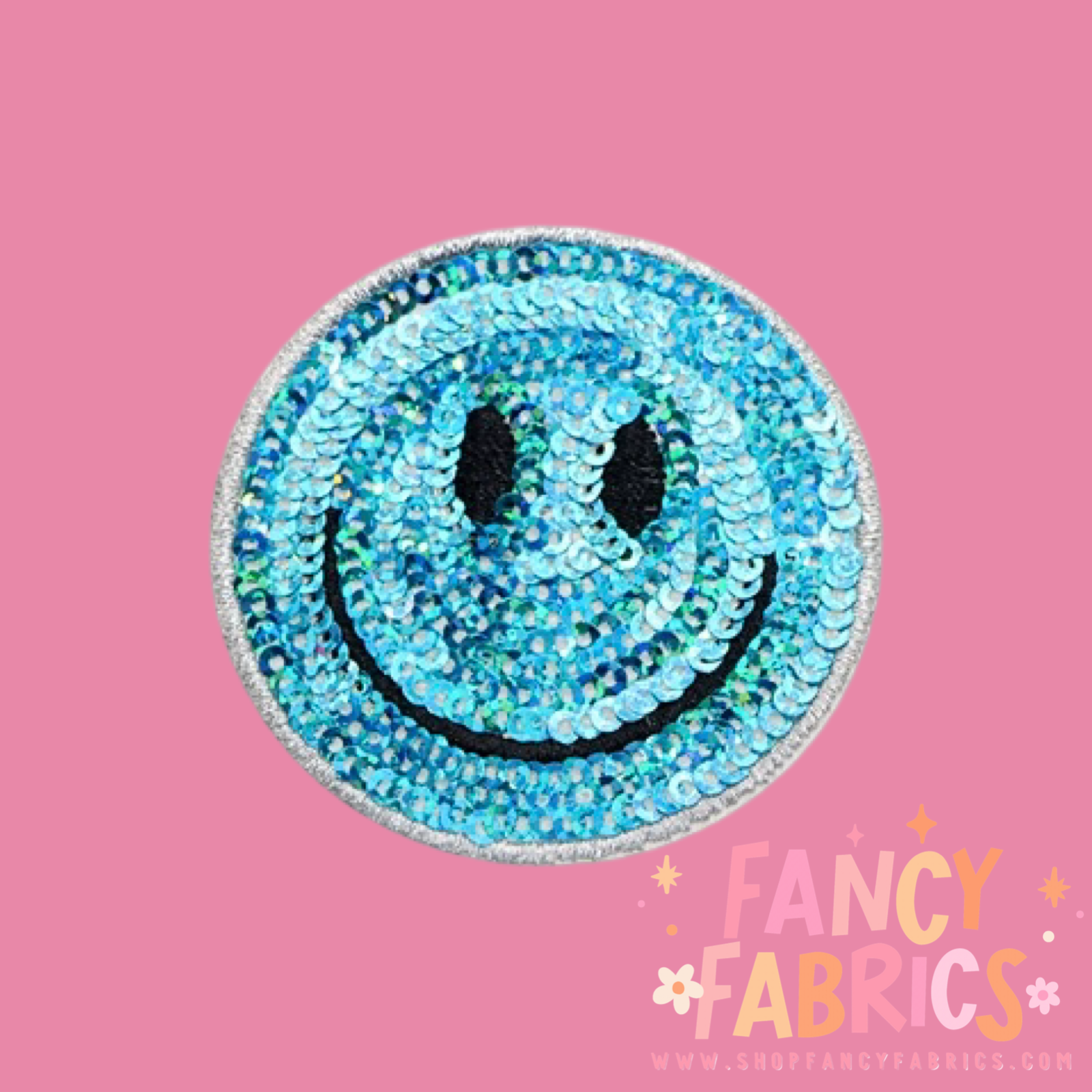 Blue Sequin smiley iron on patch