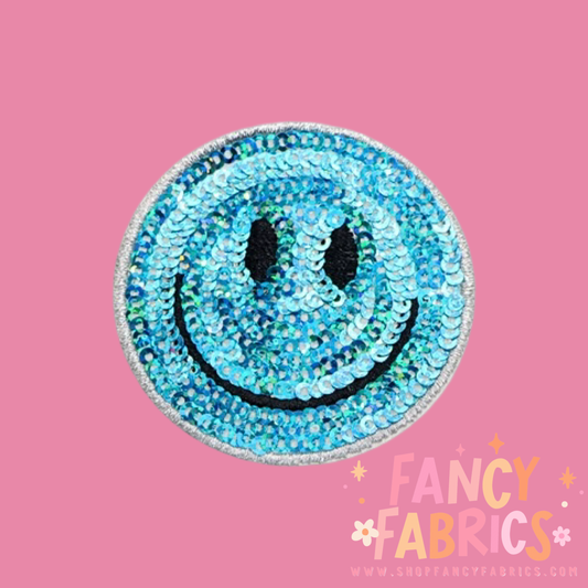 Blue Sequin smiley iron on patch