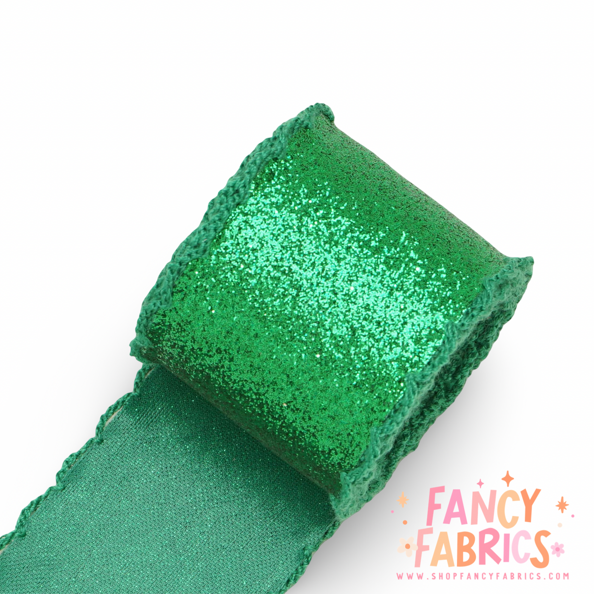 Green | 2.25" Single Sided | Glitter Moonstitch Ribbon | Ready To Ship