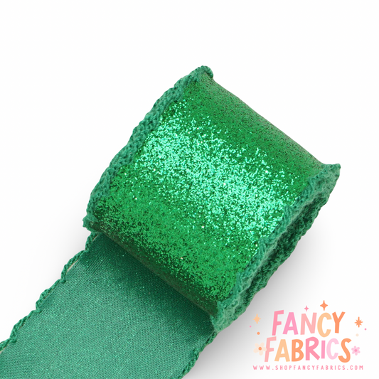 Green | 2.25" Single Sided | Glitter Moonstitch Ribbon | Ready To Ship