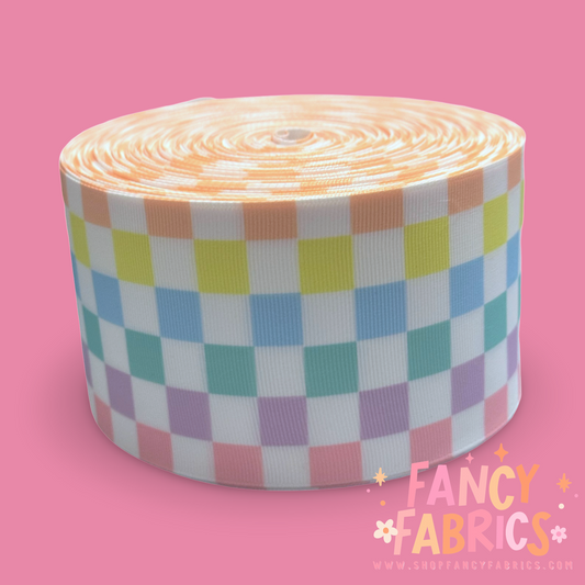 Pastel Checkers | 3" Single Sided | Printed Ribbon | Ready To Ship