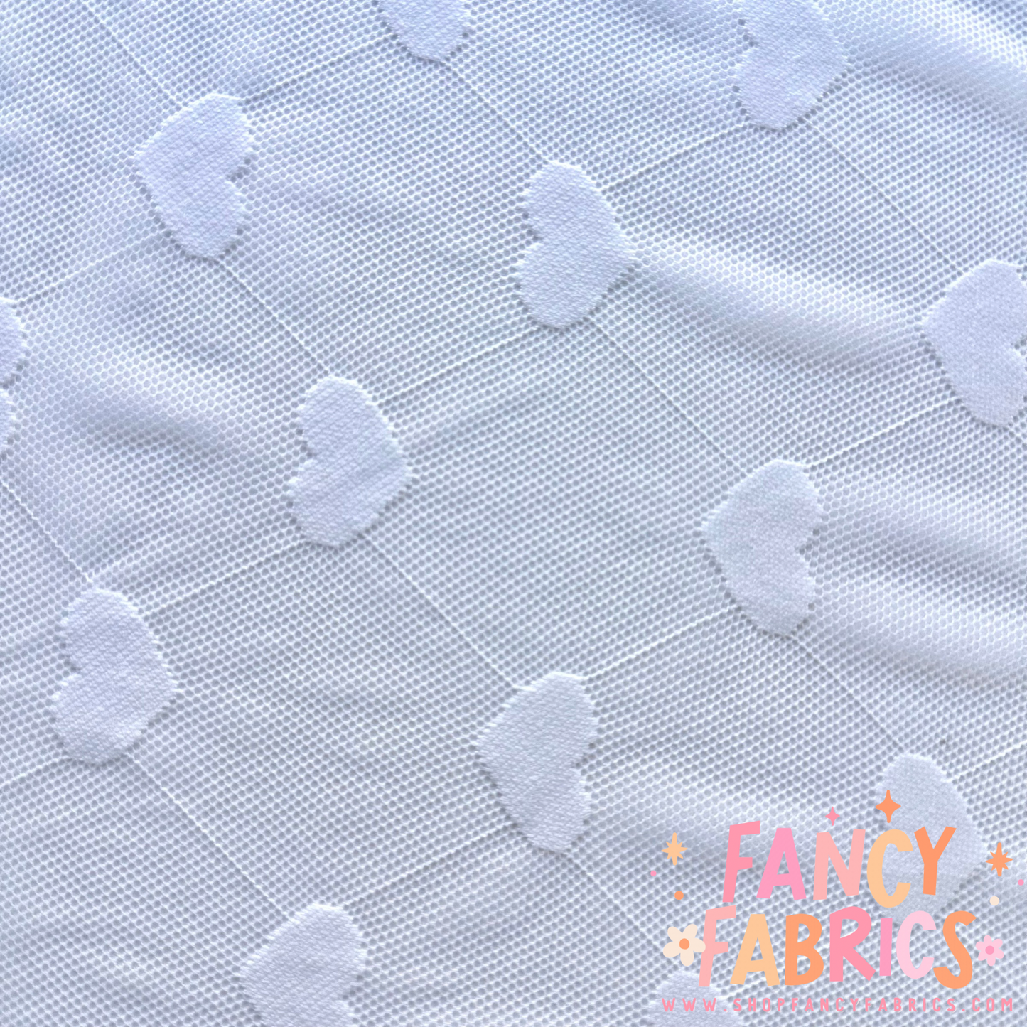 Pattern Hearts (White) | Stretch Mesh | Ready To Ship
