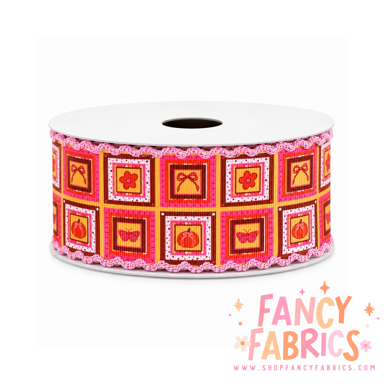 Fall Squares | 2" Single Sided | Moonstitch Printed Ribbon | Ready To Ship