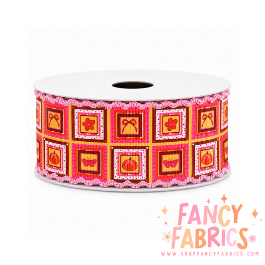 Fall Squares | 2" Single Sided | Moonstitch Printed Ribbon | Ready To Ship