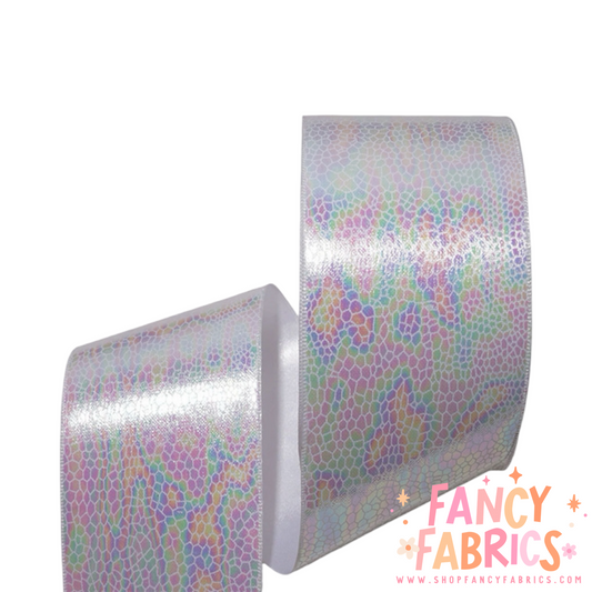 White Snakeskin | 3" Single Sided | Holographic Ribbon | Ready To Ship