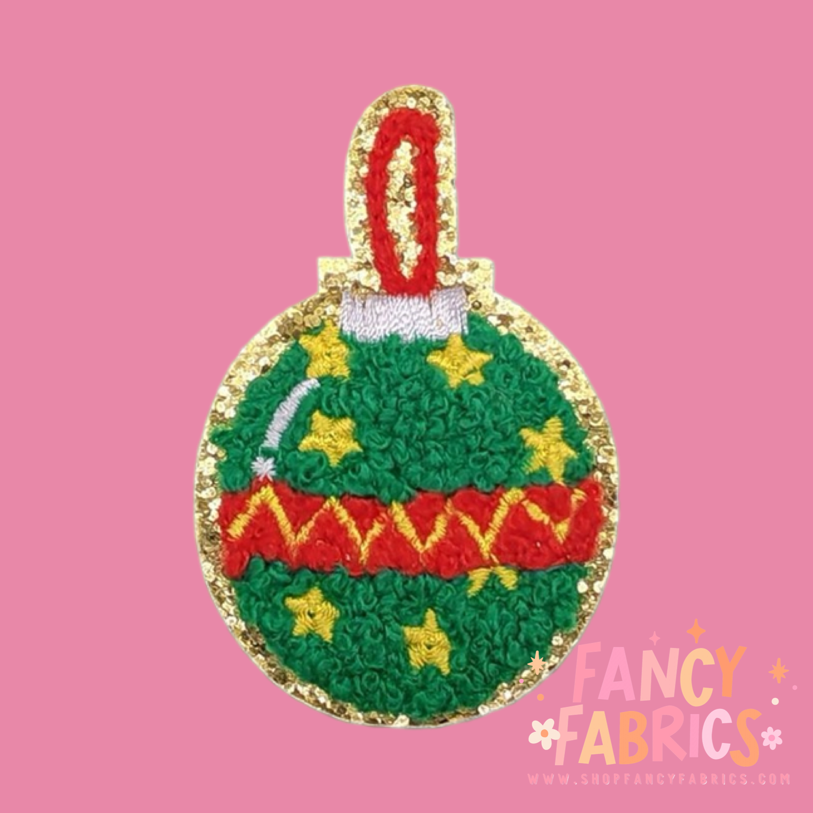 Green christmas ornament iron on patch