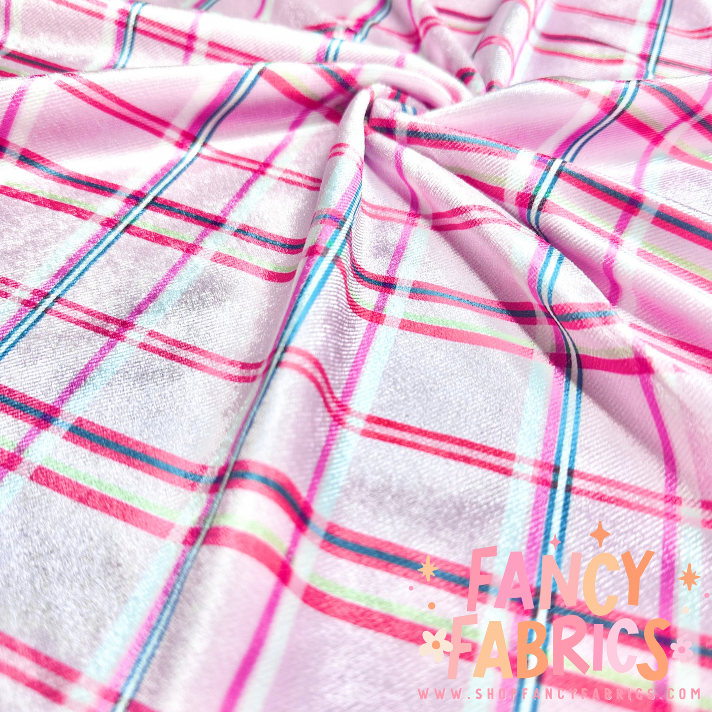 Pink Christmas Plaid | 4x4 Scaling | Stretch Velvet | Ready To Ship