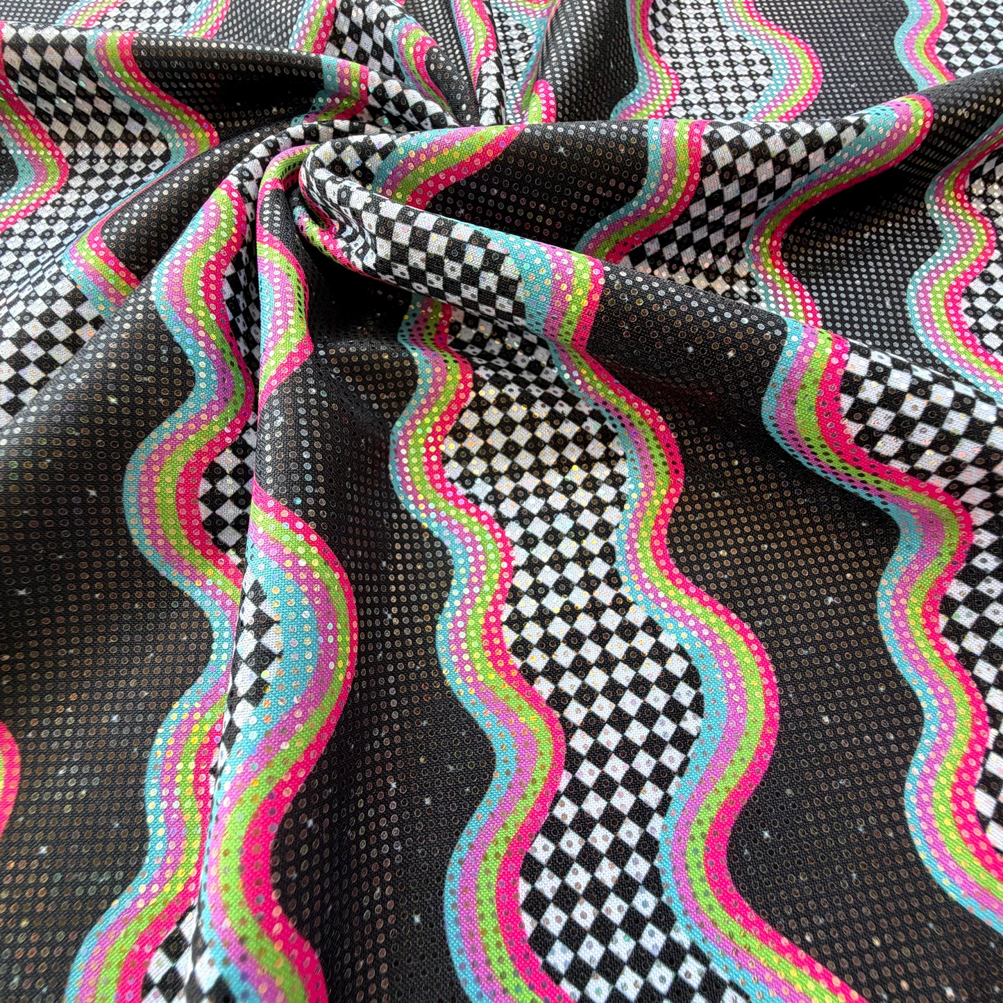 Groovy Waves (Checkers) | 4x4 Scaling | Printed Shattered Holographic | Ready To Ship