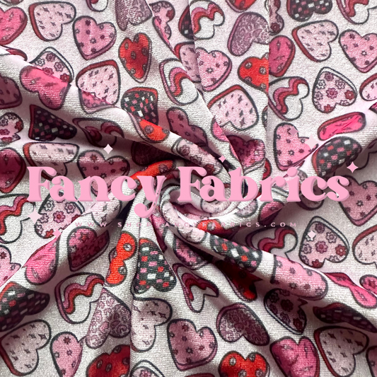 Pattern Candy Hearts | Stretch Velvet | Ready To Ship